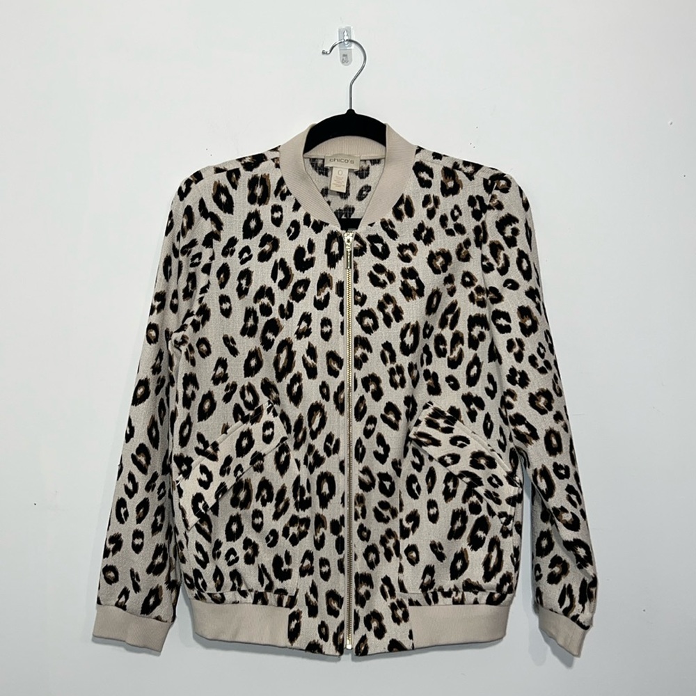 Chico’s Animal Print Bomber Jacket